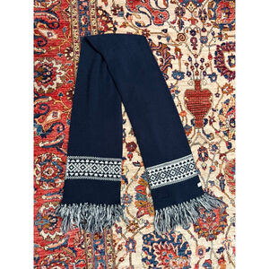 Penfield Navy Knit Fair Isle Nordic Fringe Scarf USA Made Winter